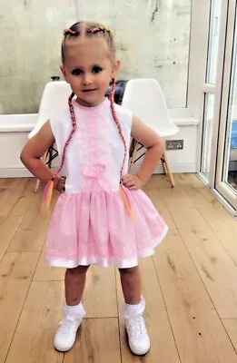£21.99 • Buy DREAM 0-7 Years GIRLS SPANISH ROMANY SUMMER  WHITE PINK TULLE  LINED DRESS 