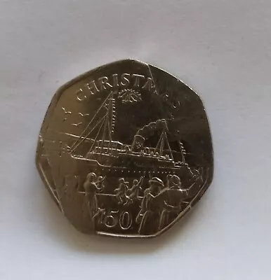1989 Old Large 50p Coin Christmas Lady Of Mann Ferry Fifty Pence Isle Of Man • £2.99