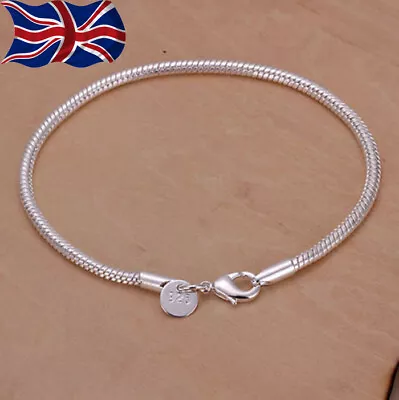 925 Sterling Silver Snake Bracelet Chain Rope 3mm Ladies Charms  8  UK • £3.88