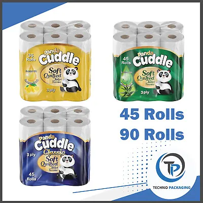 Quilted Luxury 3ply Toilet Tissue Rolls Lemon Aloe Vera Panda | Pack Of 45 & 90 • £15.99