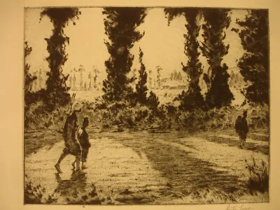 Martin Lewis Etching:  Shadows On The Road  (Gotemba Japan) 1926 • $5000