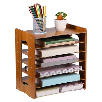 4 / 7 Layers Wooden Office Filing Trays Holder A4 Document Paper Storage Rack • £14.99