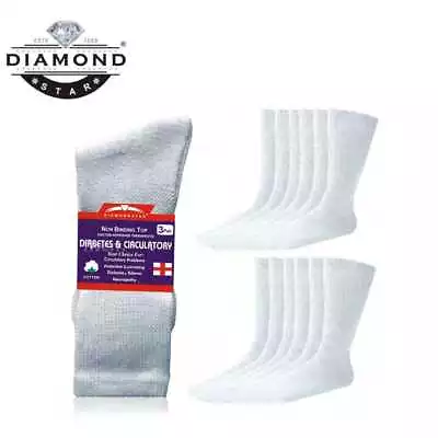 12 Pairs Health Circulatory Crew Cotton Diabetic Socks White 9-11 10-13 13-15 • $18.49