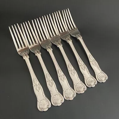 Set Of 6 Vintage Walker & Hall W&h Kings Pattern Silver Plate Main Dinner Forks • $85