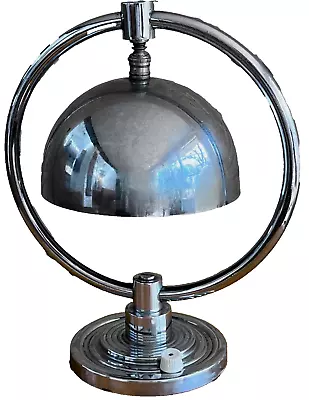 Art Deco Machine Age Chrome Ring Dome Desk Table Lamp Vtg Rohde Desny Markel Old • $450