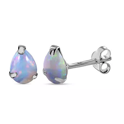 TJC 0.85ct Opal Solitaire Stud Earrings For Women In 9ct White Gold Push Back • £82.99