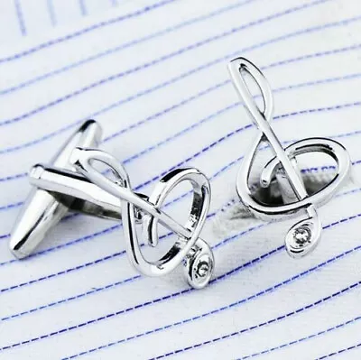 Beautifully Design Music Note With Shiny White Stone Music Lover Men's Cufflink • $238