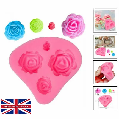 4 Rose Flowers Silicone Mould Cake Decor Chocolate Icing Sugar Paste Mold • £2.76