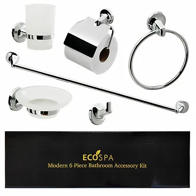 £24.95 • Buy ECOSPA Bathroom Accessories Set - 6 Piece Pack Chrome Wall Mounted Easy Fittings