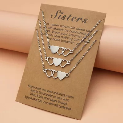 3 Stainless Steel Sister Best Friends Love Heart Necklace Card Message Friend UK • $6.21