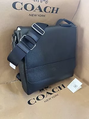 NWT COACH 4007 Houston Map Bag Refined Pebble Leather Crossbody Gunmetal/Black • $165