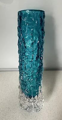 Vintage 14.5cm Blue Bark Glass Vase • $80