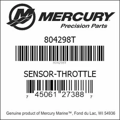 Mercury Quicksilver Throttle Sensor For Outboard Engines OEM 804298T • $159.99