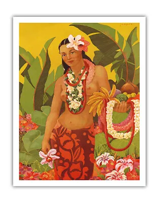 Lei Vendor - Hawaiian Girl With Basket - Vintage Menu Cover By J. Maybra 1950s • $12.98