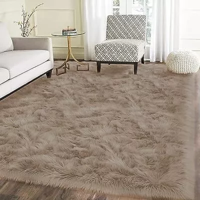  Living Room Rugs Faux Sheepskin Fur Rug 6x9 Area Rugs 6 X 9 Ft Rectangle Beige • $157.31