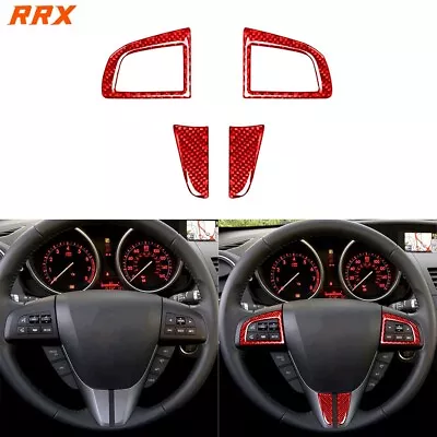 4Pcs Red Carbon Fiber Interior Steering Wheel Cover Trim For Mazda 3 Axela 10-13 • $10.99