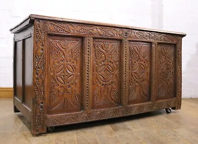 Antique Rustic Panelled Oak Ottoman - Blanket Box - Coffer • £295