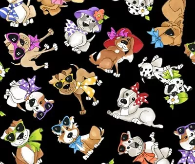 Loralie Designs - Tossed Go Doggies Black With Dogs Quilting & Crafting Fabric • $12.99