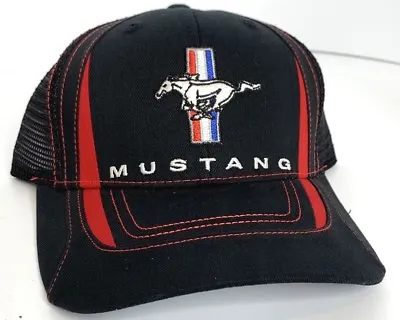 Ford Mustang Hat / Cap - Black & Red W/ Pony Tri Bar Emblem / Logo (Licensed) • $19.99