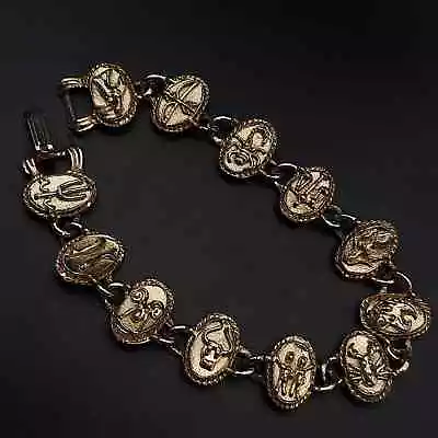 Vintage 1970s Zodiac Astrological Charm Bracelet Gold Tone Links Costume Jewelry • $25