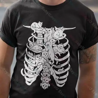 $14.99 • Buy Cat Rib Cage T-Shirt Kitty Chest Skeleton Funny Gift Novelty Men Tee Shirt
