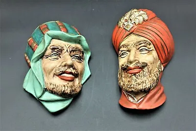 Vintage Chalkware Middle Eastern Men Wall Art Man Head Turban Keffiyeh Shemagh • $15