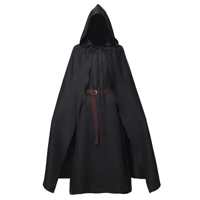 Medieval Men's Long Hooded Cloak Robe Halloween Wizard Sorcerer  Costumes • $51.99