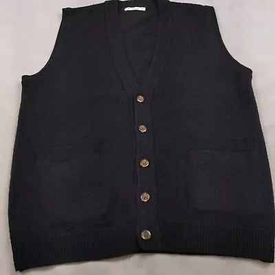 Woolvers Jumper Men's Medium Black Vest Cardigan Wool Sleeveless Button  • $24.99