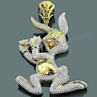 2.7CT Round Simulated Diamond 925 Silver Men's Rabbit Pendant Yellow Gold Plated • $199.79