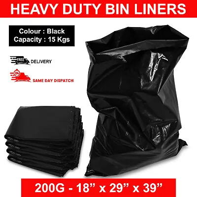 Extra Strong Bin Liners Bags 200g Heavy Duty Black Refuse Sacks Rubbish Waste • £16.99