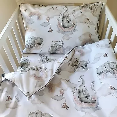 Elephant  Rainbow Cot Bed  Bedding Set Duvet Cover  Pillowcase Sheet Baby • £32