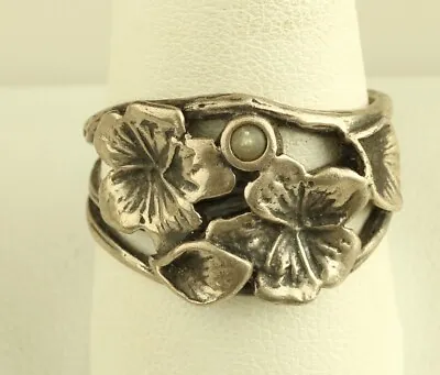 Vintage Sterling Silver Signed Israel Floral Style With Pearl Accent Ring Sz 10  • $45