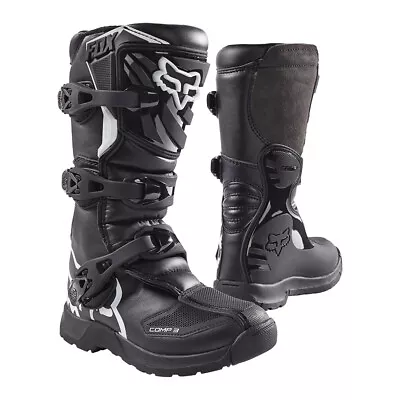 Fox Racing Youth Comp 3Y Boots Easy Pivot Lock Buckles Race Bonded Outsole Black • $274.01