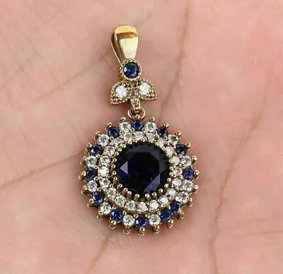 2.50Ct Round Cut Blue Sapphire Women's Pendant 14K Yellow Gold Over Free Chain • $45