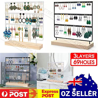 3Layer Wooden Earring Display Stand Holder Jewelry Necklace Rack Organizer VIC • $15.98