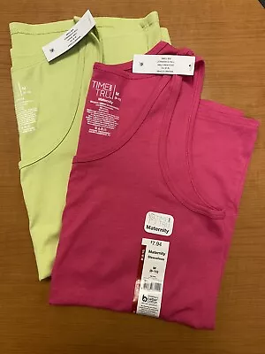 NEW Time & Tru Maternity Tank Tops (Lot Of 2) Green And Pink Size Medium (8-10) • $4.75