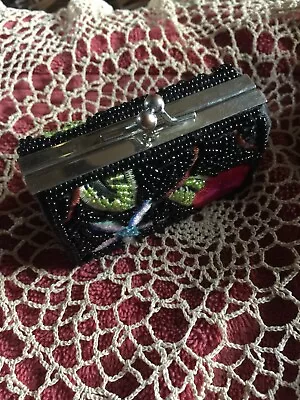 Vtg Lipstick Case / Coin Purse  Beaded And Floral Embroidery And A Snap Closure • $12.99