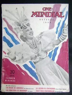 Cine Mundial Magazine Carmen Miranda On Cover 1944 • $24.99