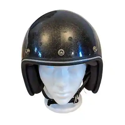 Vintage Black Metal Flake Sparkle Motorcycle Helmet XL Made In USA • $44.99