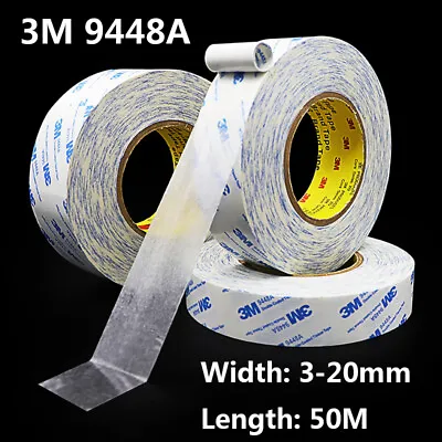 3M 9448A White Extremly Strong Double Sided Tape 3~20MM*50M For Mobile And Craft • $8.10