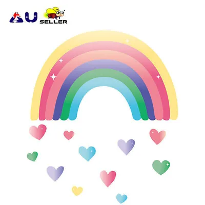 Removable Nursery Wall Decal Stickers Rainbow Wall Sticker Colourful Love Heart • $10.49