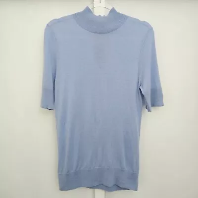 Country Road Blue Merino Silk Top Turtle Neck Short Sleeve Stretch- BNWT -Size M • $39.99