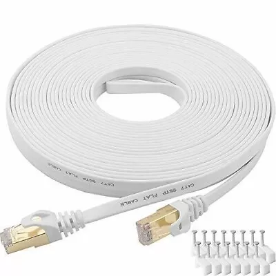 New 25' Category 7 Cat7 Network Ethernet LAN Patch Flat Cable Cord White 25ft A8 • $11.49