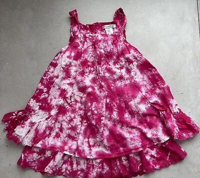 Maggie Zoe Girl Tie Dye  Pink And White  Dress With Embroidered Ruffle Size 5T • $9