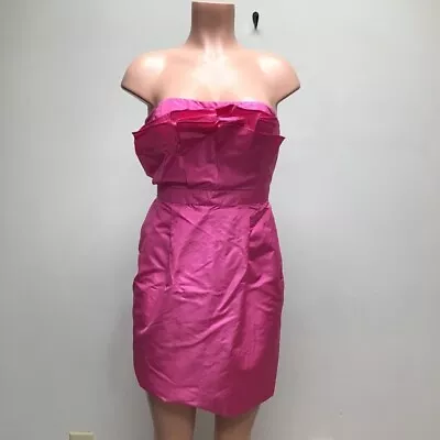 J.crew Womens Mika Sheath Dress Solid Pink Ruffle Strapless Silk Taffeta 4 New • $22.31