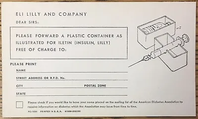 Eli Lilly & Company Vintage Insulin Order Form Postcard Syringe Card • £9.63