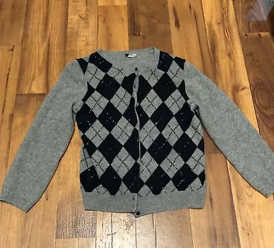 J. Crew Womens Sweater Top Cashmere Wool Sequin Cardigan Jacquard L Has Flaw ~X • $17.09