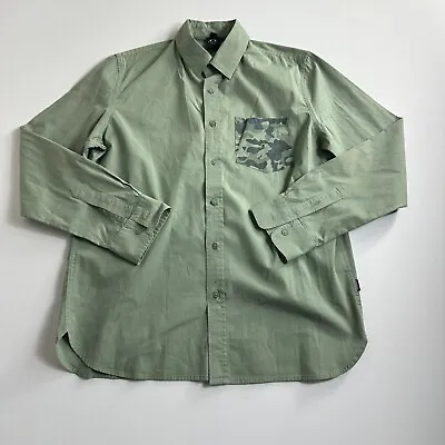 Oakley Camo Pocket Long Sleeve Dress Shirt Olive Green Size Mens Small • $15.99