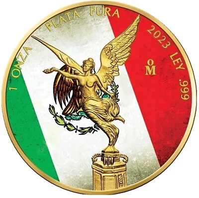 2023 1 Oz Silver MEXICAN FLAG LIBERTAD Gilded Colored Coin. • $129.95