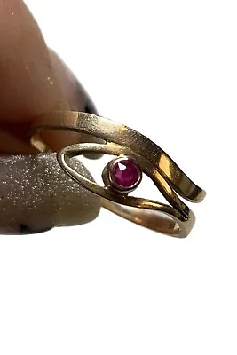 Vintage 14k Gold Abstract Snake Bypass Ring With Ruby Sz 8 • $325